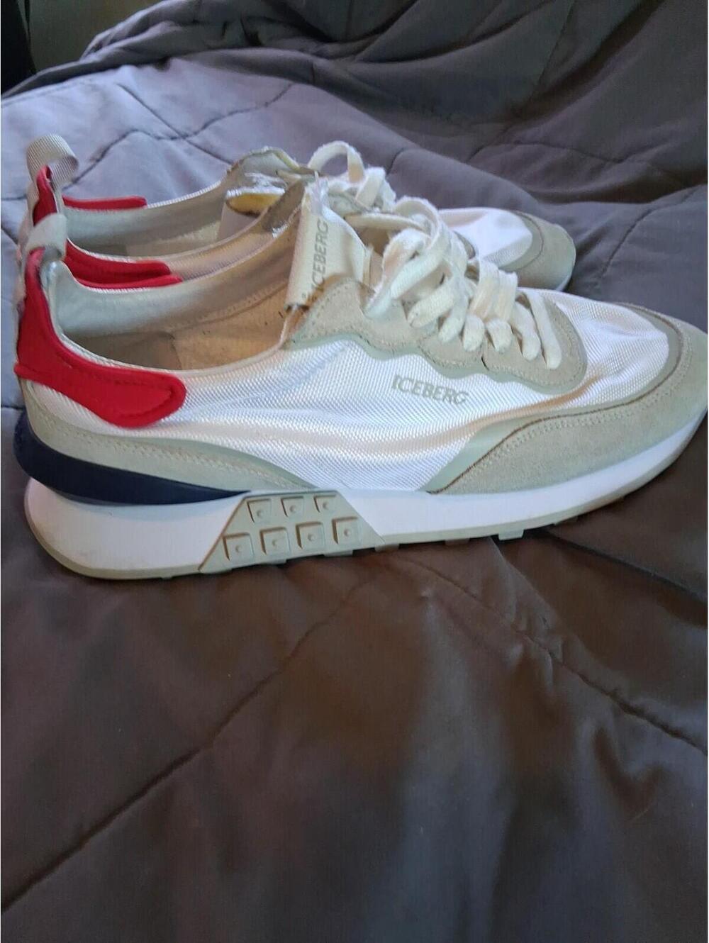 Iceberg Trainer Sneakers Waffle Bottom White Size 45 Gray Blue Red Accents